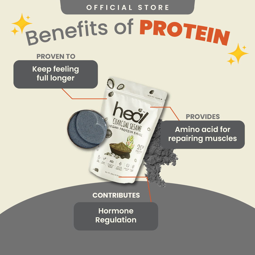 Heal Charcoal Sesame Vegan Protein Shake, (585g - 15 Servings) Value Pack