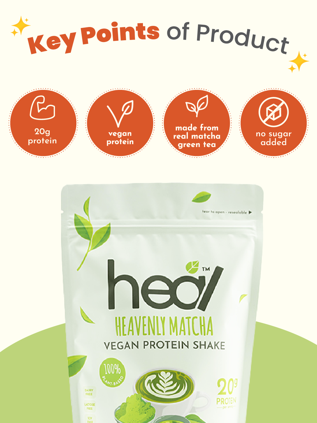 Heal Heavenly Matcha Vegan Protein Shake, (495g - 15 Servings) Value Pack