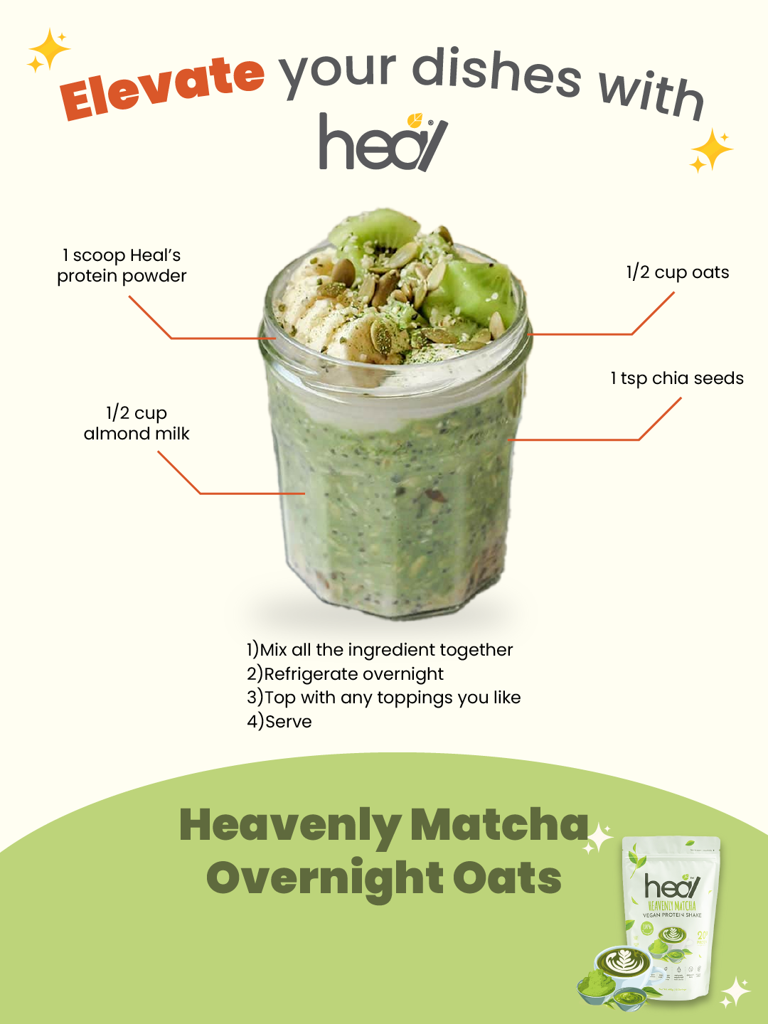 [Subscription Plan] Heal Heavenly Matcha Vegan Protein Shake, (495g - 15 Servings) Value Pack