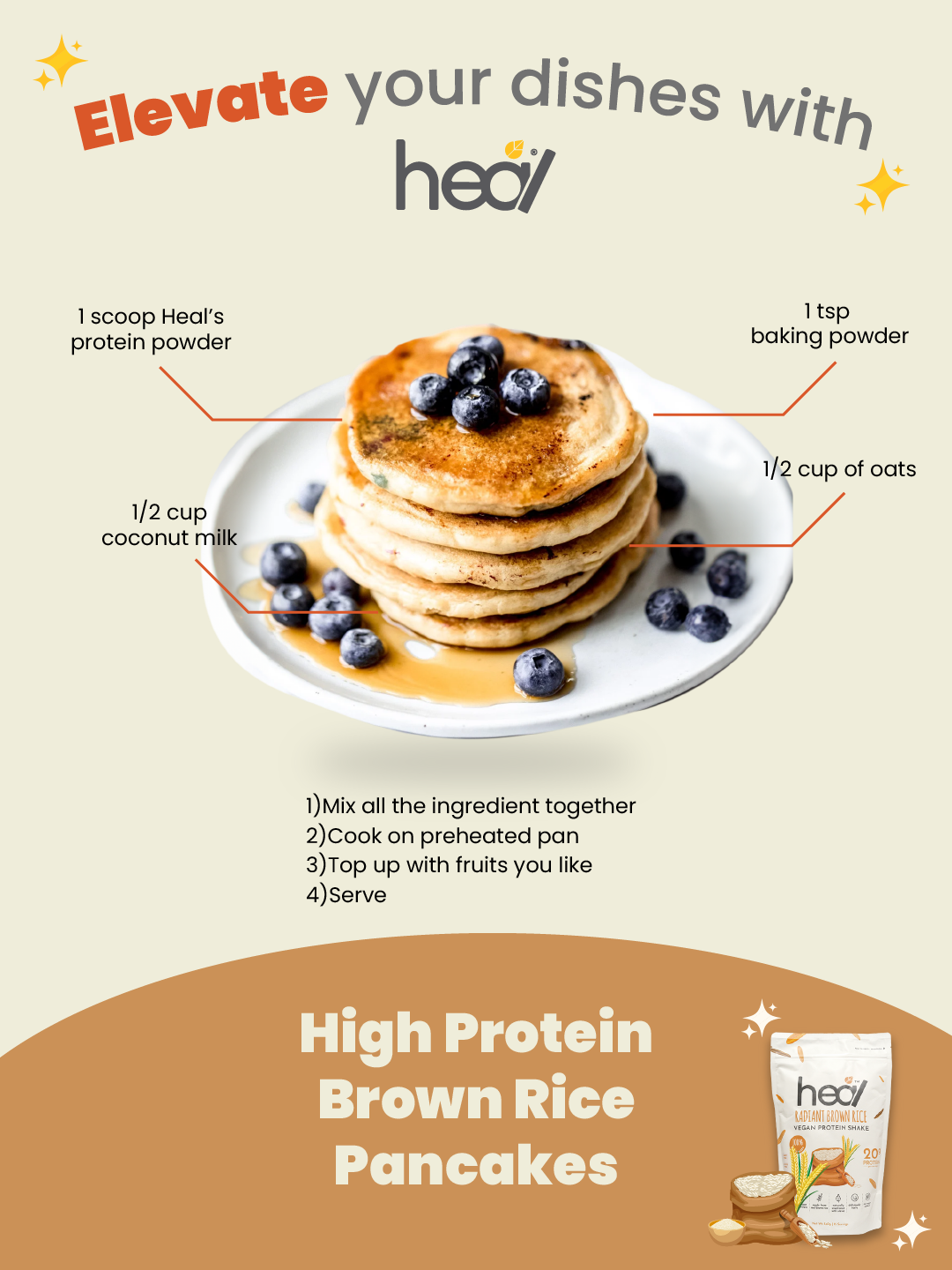 Heal Radiant Brown Rice Vegan Protein Shake, (540g - 15 Servings) Value Pack