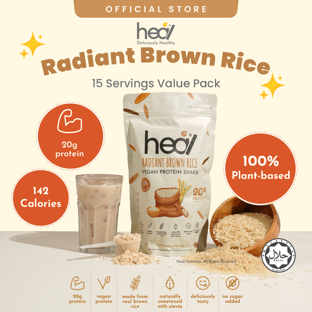 Heal Radiant Brown Rice Vegan Protein Shake, (540g - 15 Servings) Value Pack