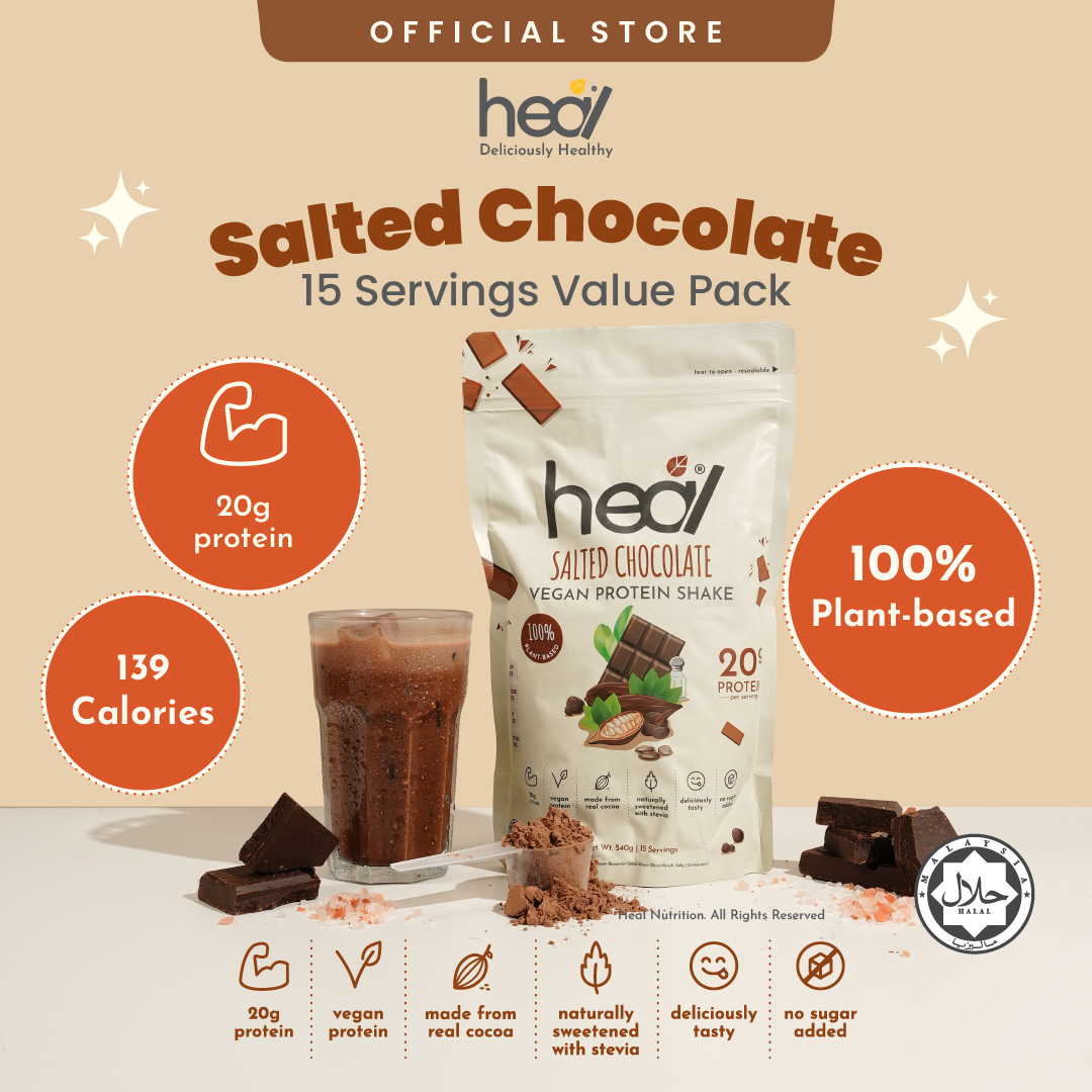 Heal Salted Chocolate Vegan Protein Shake, (540g - 15 Servings) Value Pack