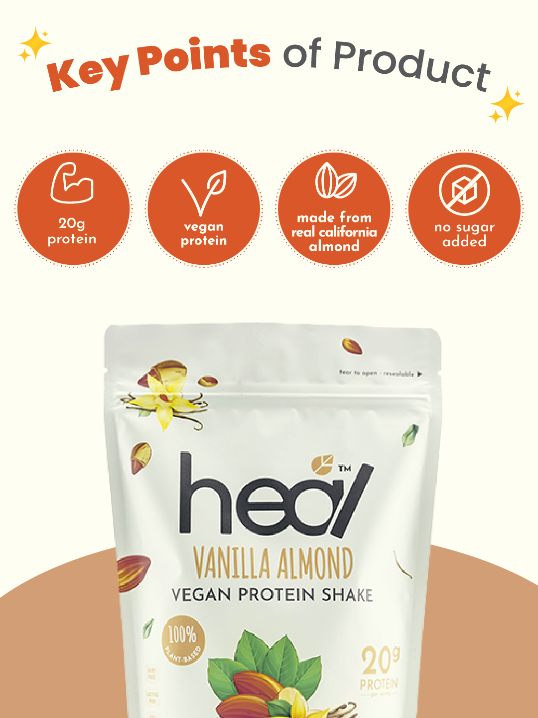Heal Vanilla Almond Vegan Protein Shake, (525g - 15 Servings) Value Pack