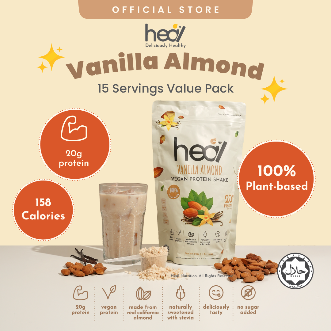 Heal Vanilla Almond Vegan Protein Shake, (525g - 15 Servings) Value Pack