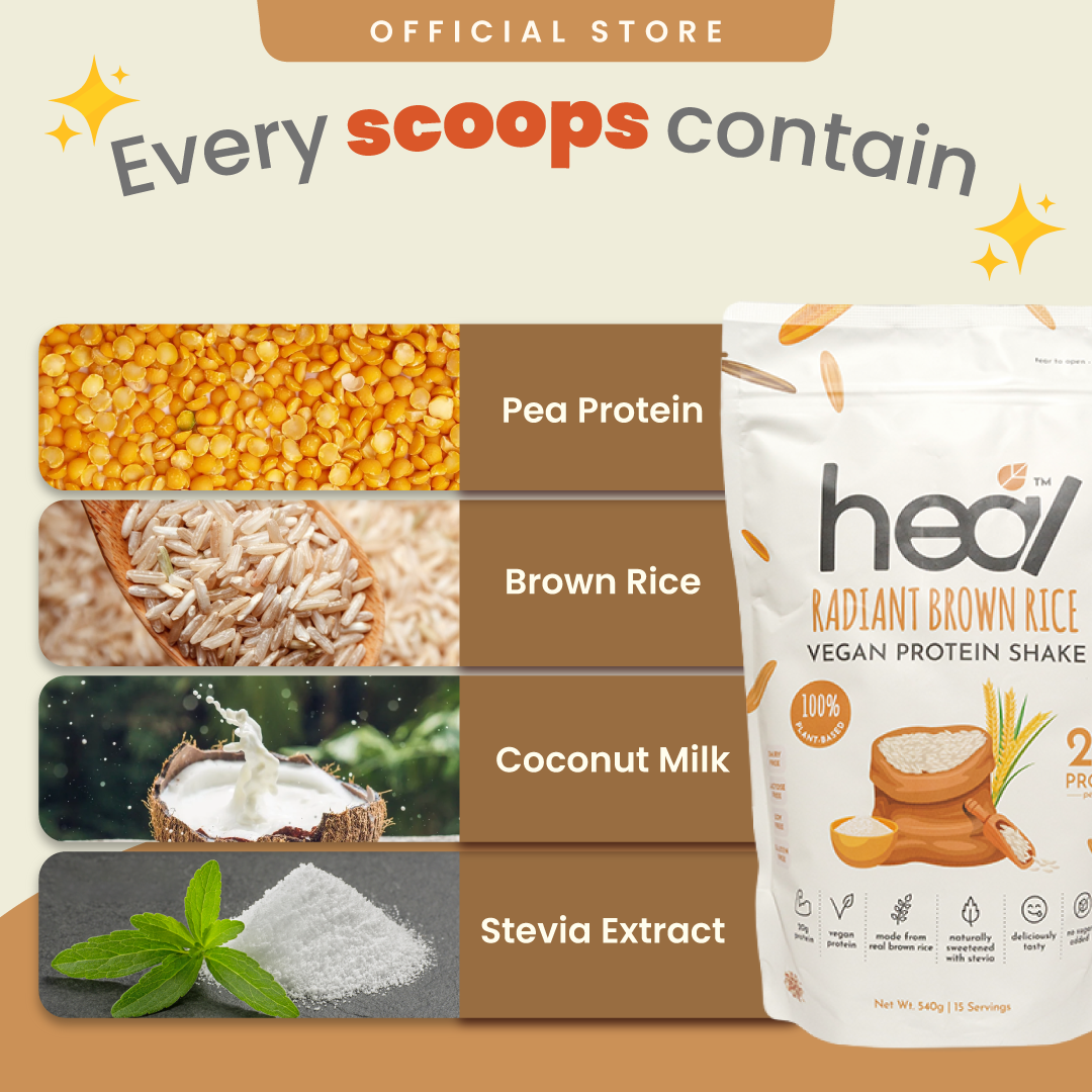 Heal Radiant Brown Rice Vegan Protein Shake, (540g - 15 Servings) Value Pack