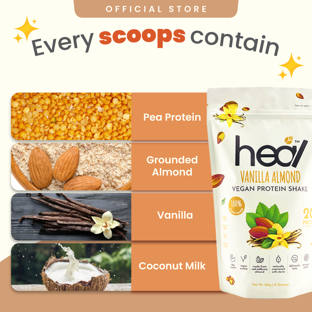 Heal Vanilla Almond Vegan Protein Shake, (525g - 15 Servings) Value Pack
