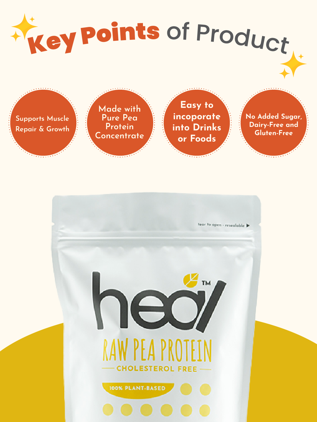 Heal Unflavored Raw Pea Protein Powder, 500g - Halal