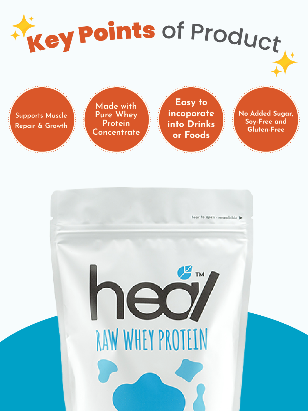 Heal Unflavored Raw Whey Protein Powder, 500g - Halal