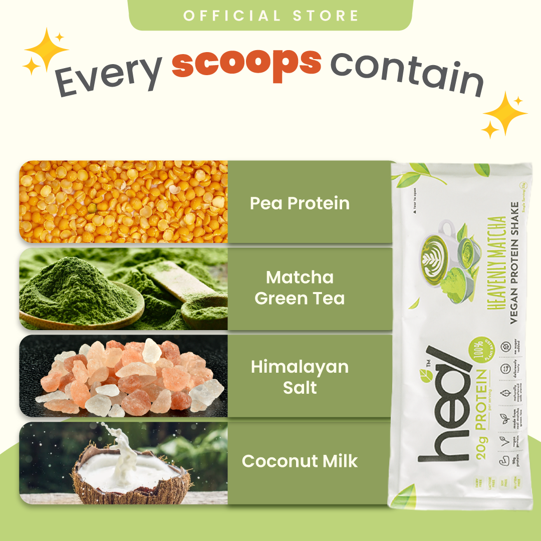 Heal Heavenly Matcha Vegan Protein Shake, 16 Sachets (33g)