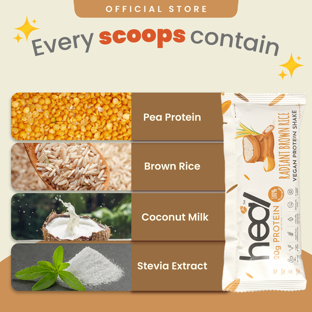 Heal Radiant Brown Rice Vegan Protein Shake, 16 Sachets (36g)