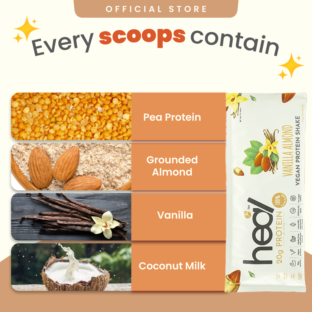 Heal Vanilla Almond Vegan Protein Shake, 16 Sachets (35g)