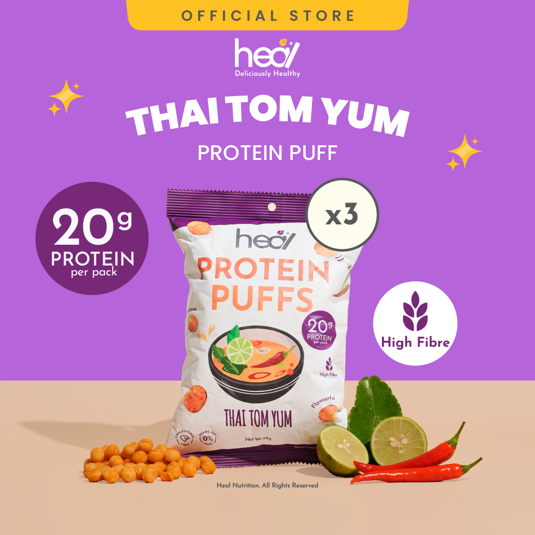[50% OFF] Heal Protein Puffs Thai Tom Yum (48g) - High-Protein High-Fibre Crunchy Goodness: Guilt-Free Snacking for Muscle Growth and Gut Health Delight