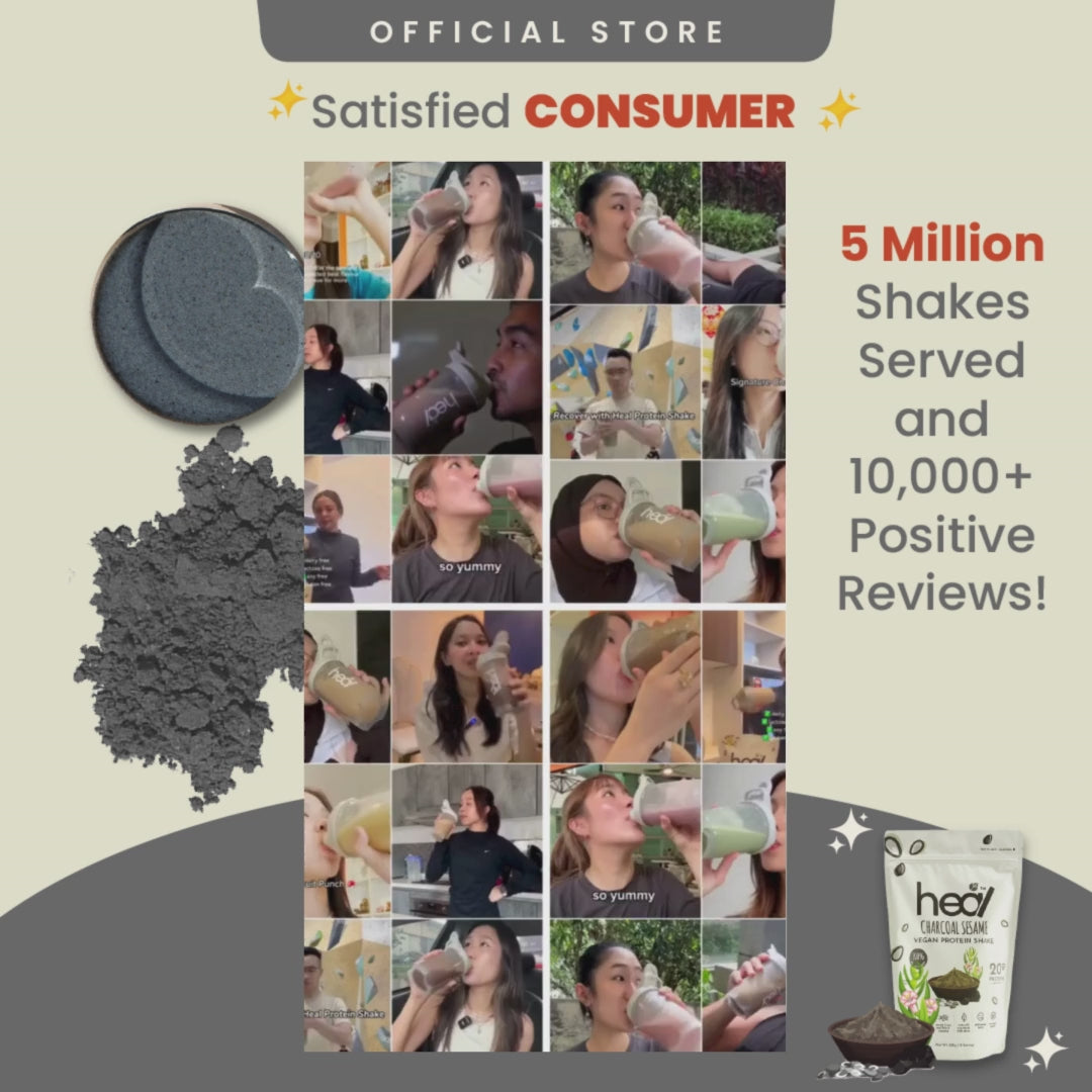 Heal Charcoal Sesame Vegan Protein Shake, (585g - 15 Servings) Value Pack